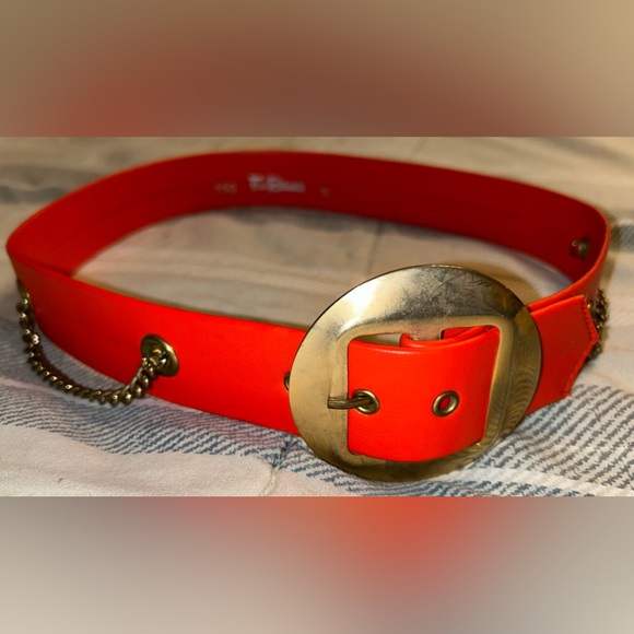Vintage 60s Fred Rothschild Electric Orange Belt w/ Gold Chains - Picture 3 of 7